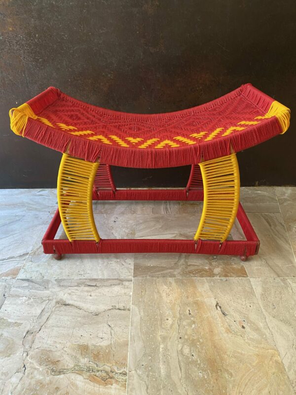 Tabouret tressé - Rouge & Jaune - Sénégal