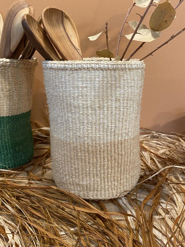 Panier Sisal tréssé - Beige & Blanc - Kenya